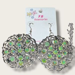 Bundle Sale 3 for $15 | FB Accessories Silver Tone Earrings with Green Sparkly A